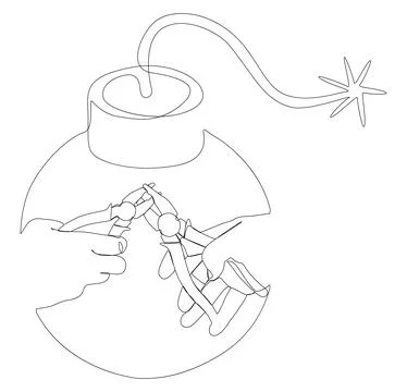 One continuous line of Bomb with Pliers. Thin Line Illustration vector conc.. Stock Illustration