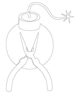One continuous line of Bomb with Pliers. Thin Line Illustration vector conc.. Stock Illustration