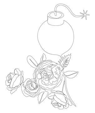One continuous line of Bomb with rose flowers. Thin Line Illustration vecto.. イラスト素材