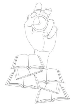One continuous line of Book with Alarm Clock. Thin Line Educational Illustr.. Illustrazione stock