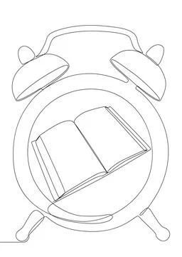 One continuous line of Book with Alarm Clock. Thin Line Educational Illustr.. Illustrazione stock