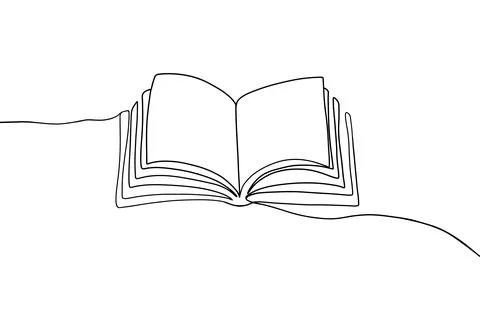 One continuous line book drawing. Modern outline doodle open book, hand drawn Stock Illustration