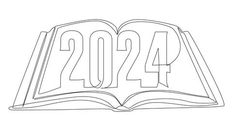 One continuous line of Book with the number 2024. Thin Line Illustration ve.. Stock Illustration