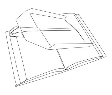 One continuous line of Book with Paper Airplane. Thin Line Illustration vec.. Stock Illustration