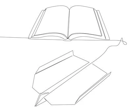 One continuous line of Book with Paper Airplane. Thin Line Illustration vec.. Stock Illustration