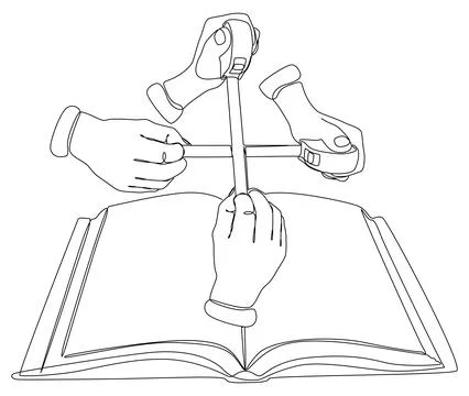 One continuous line of Book with Ruler tape. Thin Line Illustration vector .. Stock Illustration