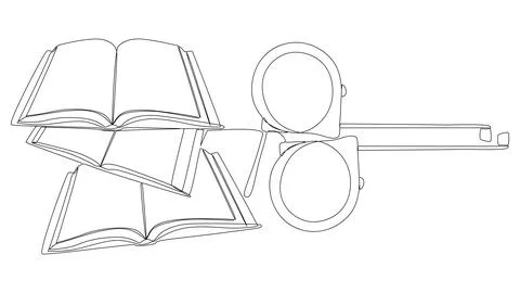 One continuous line of Book with Ruler tape. Thin Line Illustration vector .. Stock Illustration
