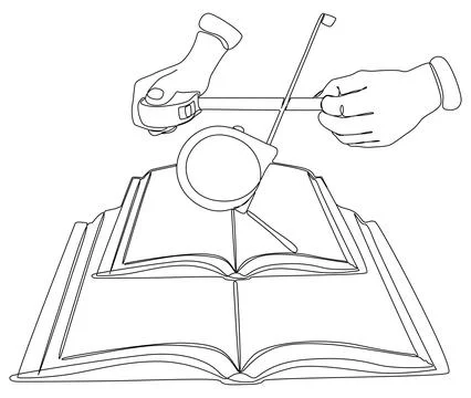 One continuous line of Book with Ruler tape. Thin Line Illustration vector .. Stock Illustration