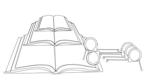 One continuous line of Book with Ruler tape. Thin Line Illustration vector .. 스톡 일러스트