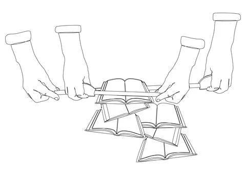 One continuous line of Book with Ruler tape. Thin Line Illustration vector .. 스톡 일러스트