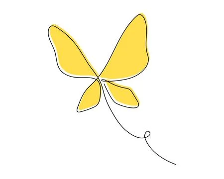 One continuous line butterfly vector color illustration. Single line hand drawn Stock Illustration