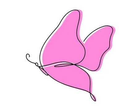 One continuous line butterfly vector pink illustration. Single line hand drawn Stock Illustration