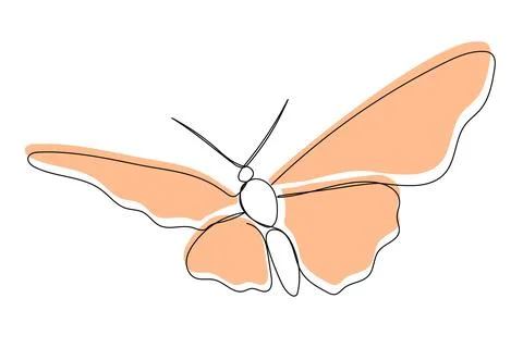 One continuous line butterfly vector beige illustration. Single line hand drawn Stock Illustration