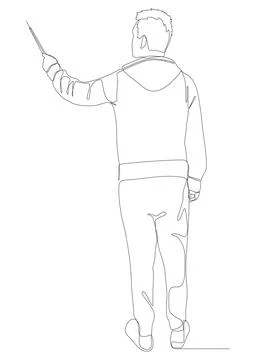 One continuous line of casual teacher pointing with a stick. Thin Line Illu.. Stock Illustration