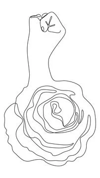 One continuous line of Clenched, raised fists from rose. Thin Line Illustra.. Stock Illustration