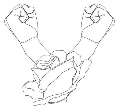 One continuous line of Clenched, raised fists from rose. Thin Line Illustra.. Stock Illustration