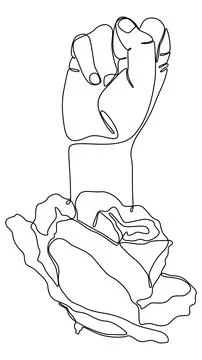 One continuous line of Clenched, raised fists from rose. Thin Line Illustra.. Stock Illustration