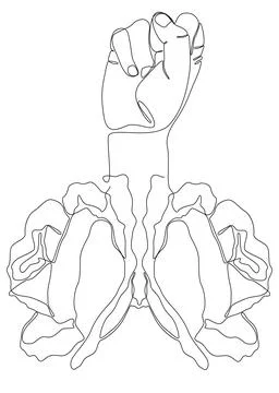 One continuous line of Clenched, raised fists from rose. Thin Line Illustra.. Stock Illustration
