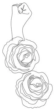 One continuous line of Clenched, raised fists from rose. Thin Line Illustra.. Stock Illustration