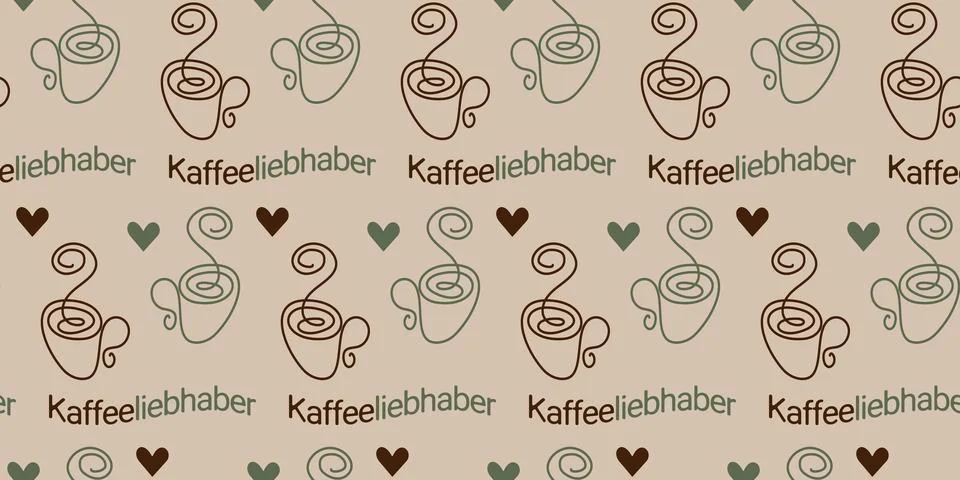 One Continuous Line Coffee Cup and hearts with German Text Kaffeeliebhaber Stock Illustration