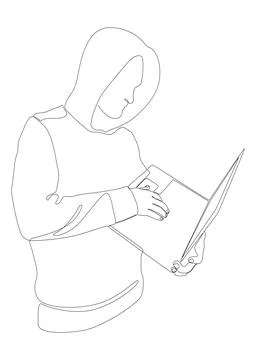 One continuous line of a Computer Hacker. Thin Line Illustration vector con.. Stock Illustration