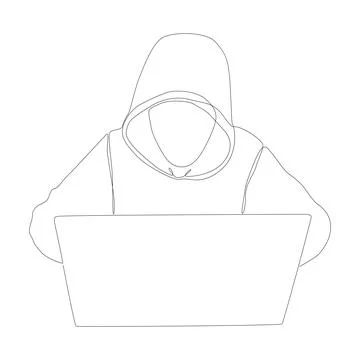 One continuous line of a Computer Hacker. Thin Line Illustration vector con.. Illustrazione stock
