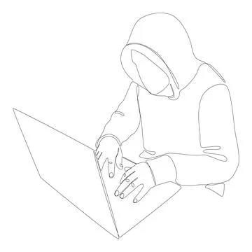 One continuous line of a Computer Hacker. Thin Line Illustration vector con.. Illustrazione stock