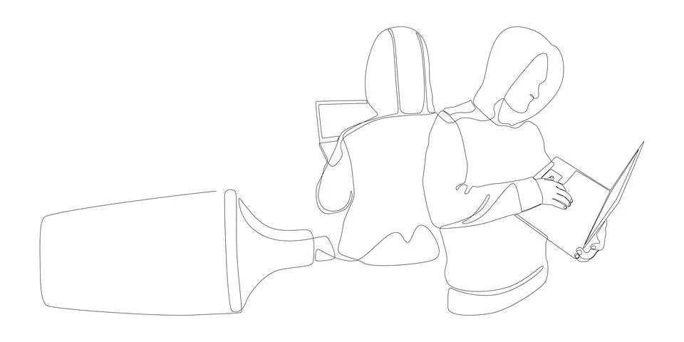 One continuous line of Computer Hacker drawn by with felt tip pen. Thin Lin.. Stock-Illustration