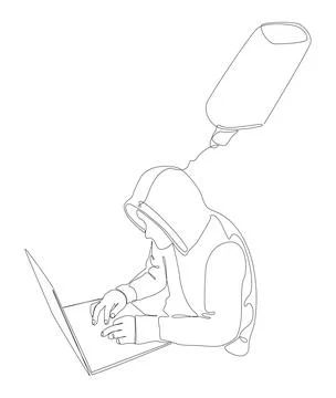 One continuous line of Computer Hacker drawn by with felt tip pen. Thin Lin.. Stock Illustration