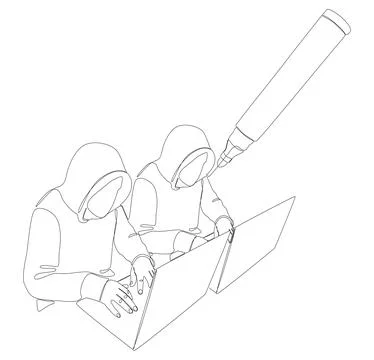 One continuous line of Computer Hacker drawn by with felt tip pen. Thin Lin.. Stock Illustration