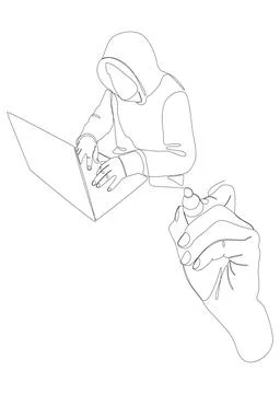 One continuous line of Computer Hacker drawn by with felt tip pen. Thin Lin.. Stock-Illustration