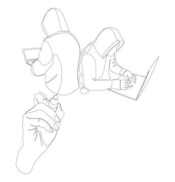 One continuous line of Computer Hacker drawn by with felt tip pen. Thin Lin.. Stock-Illustration