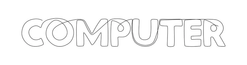 One continuous line of Computer word. Thin Line Illustration vector concept.. Stock Illustration