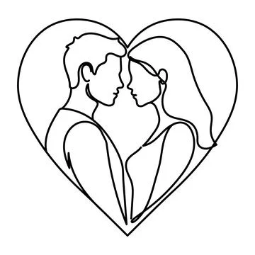 One continuous line. Couple of lovers hugging and kissing. Valentine's Day. P Stock Illustration