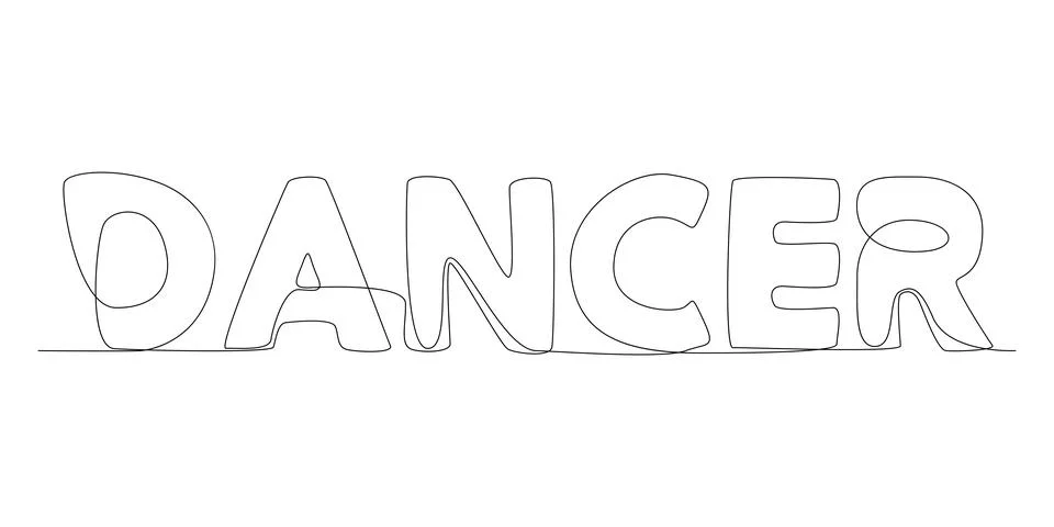 One continuous line of Dancer word. Thin Line Illustration vector concept. .. Illustrazione stock