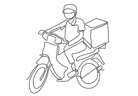 One continuous line of Delivery Man Ride Motorcycle illustration Illustration