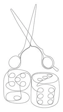 One continuous line of dice and scissor. Thin Line Illustration vector conc.. Stock Illustration