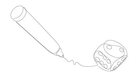 One continuous line of dice drawn by with felt tip pen. Thin Line Illustrat.. Stock Illustration