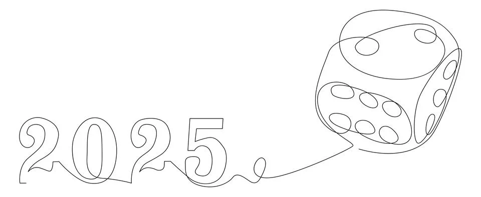 One continuous line of dice with number 2025. Thin Line Illustration vector.. Stock Illustration