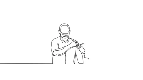 One continuous line of A Doctor injecting vaccine to a man. Stock Footage 227105457