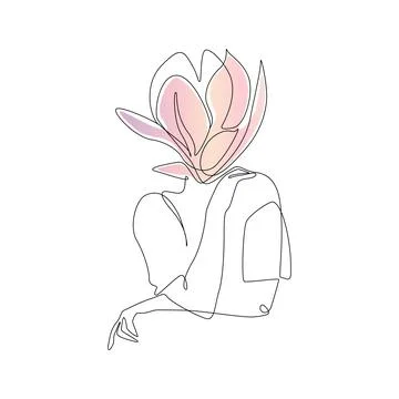 One continuous line Drawing of Abstract woman body with flower. Modern elegance Stock Illustration