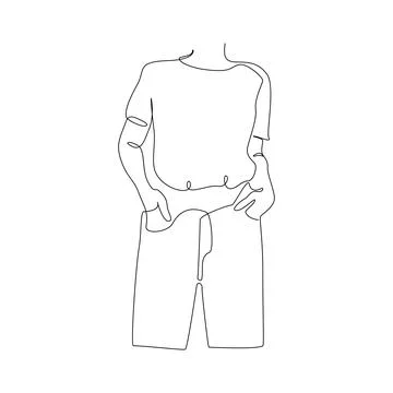 One continuous line drawing of Abstract woman silhouette in t-shirt and jeans Stock Illustration