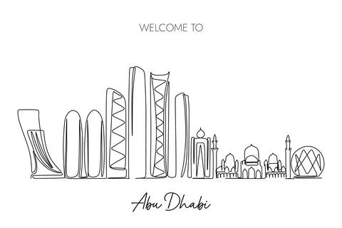 One continuous line drawing of Abu Dhabi city skyline 스톡 일러스트