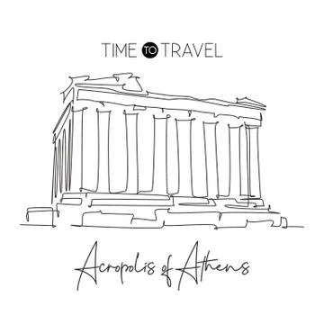 One continuous line drawing Acropolis landmark. Old historical city building Ilustración de archivo