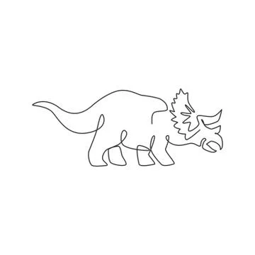 One continuous line drawing of adorable triceratops prehistory animal Illustrazione stock