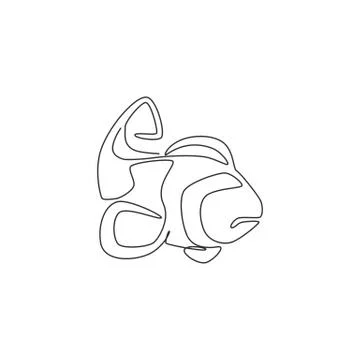 One continuous line drawing of adorable clown fish for sea world logo Stock Illustration