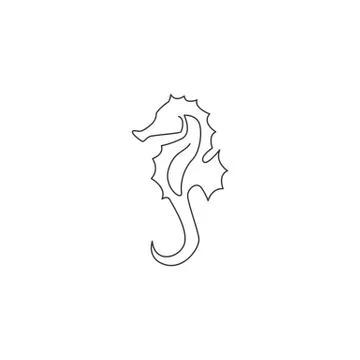 One continuous line drawing of adorable sea horse for logo identity Stock Illustration