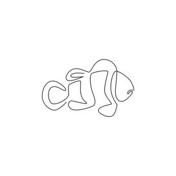 One continuous line drawing adorable clown fish for sea water aquarium Stock Illustration