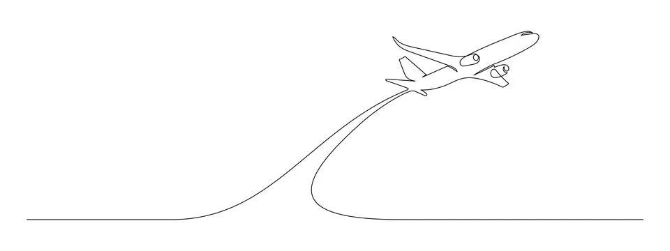 One continuous line drawing of Airplane path. Business Concept of world travel Stock Illustration