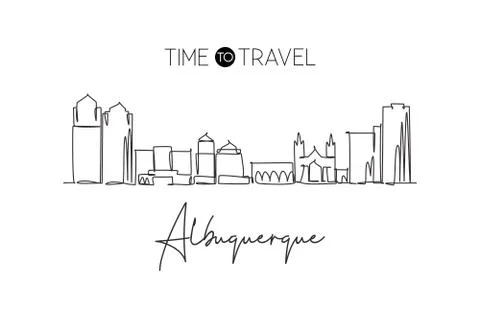 One continuous line drawing of Albuquerque city skyline, New Mexico Ilustración de archivo